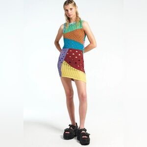 The Ragged Priest SCAVENGER PATCHWORK KNIT MINI DRESS xs